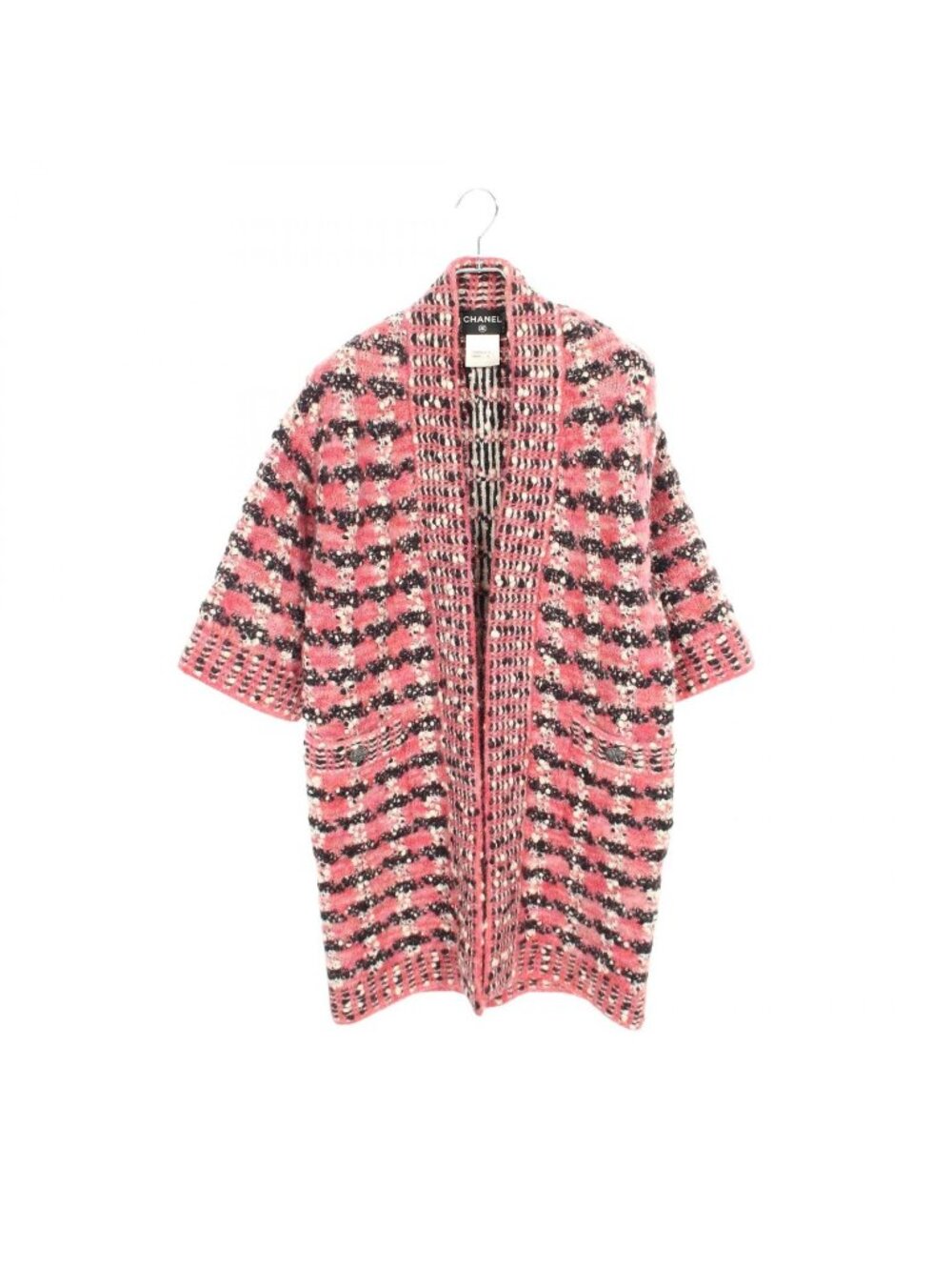 Chanel Cardigan CC Logo Button Pink Wool Long